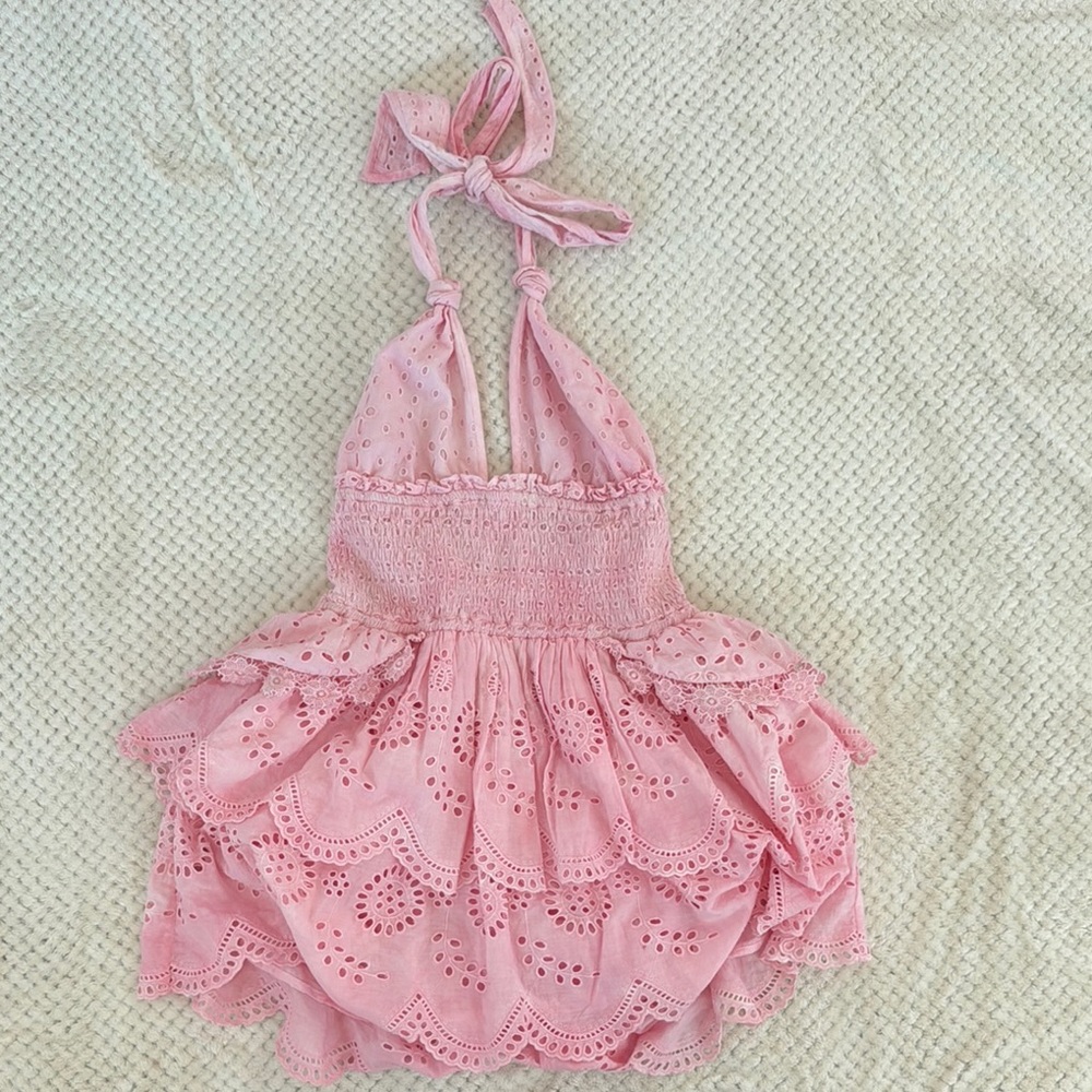 LOVESHACKFANCY Pink Deanna Halter mini Dress